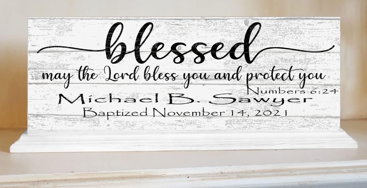 Baptism Gift For Boys or Girls Personalized Christening Baptism Plaque Keepsake Present Bible Verse With Child's Name and Baptism Date (Blessed)