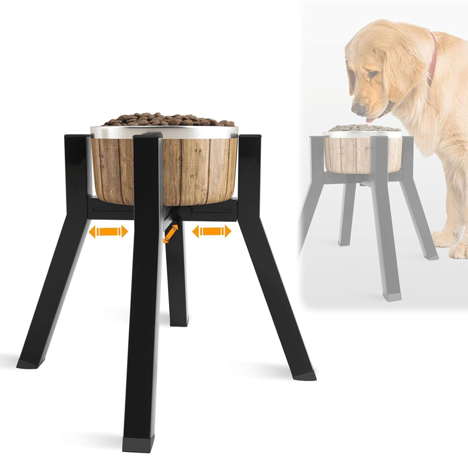 Support pour Gamelle de Chien, Gamelle Non Incluse, en Métal Antidérapant, Largeur Réglable de 18 à 27 Cm, Réglable en Hauteur
