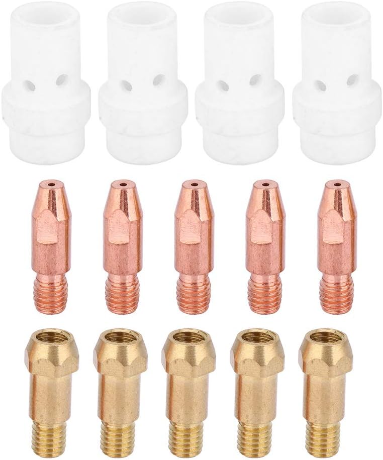 Mig Welding Accessories, 14pcs MIG Welding Consumable Part Kit, Contact Tip Gas Diffuser Tip Holder Set, for Binzel 36KD MIG Welding Torch, 0.8mm, 1.0mm, 1.2mm, 1.6mm Optional(1.0mm)