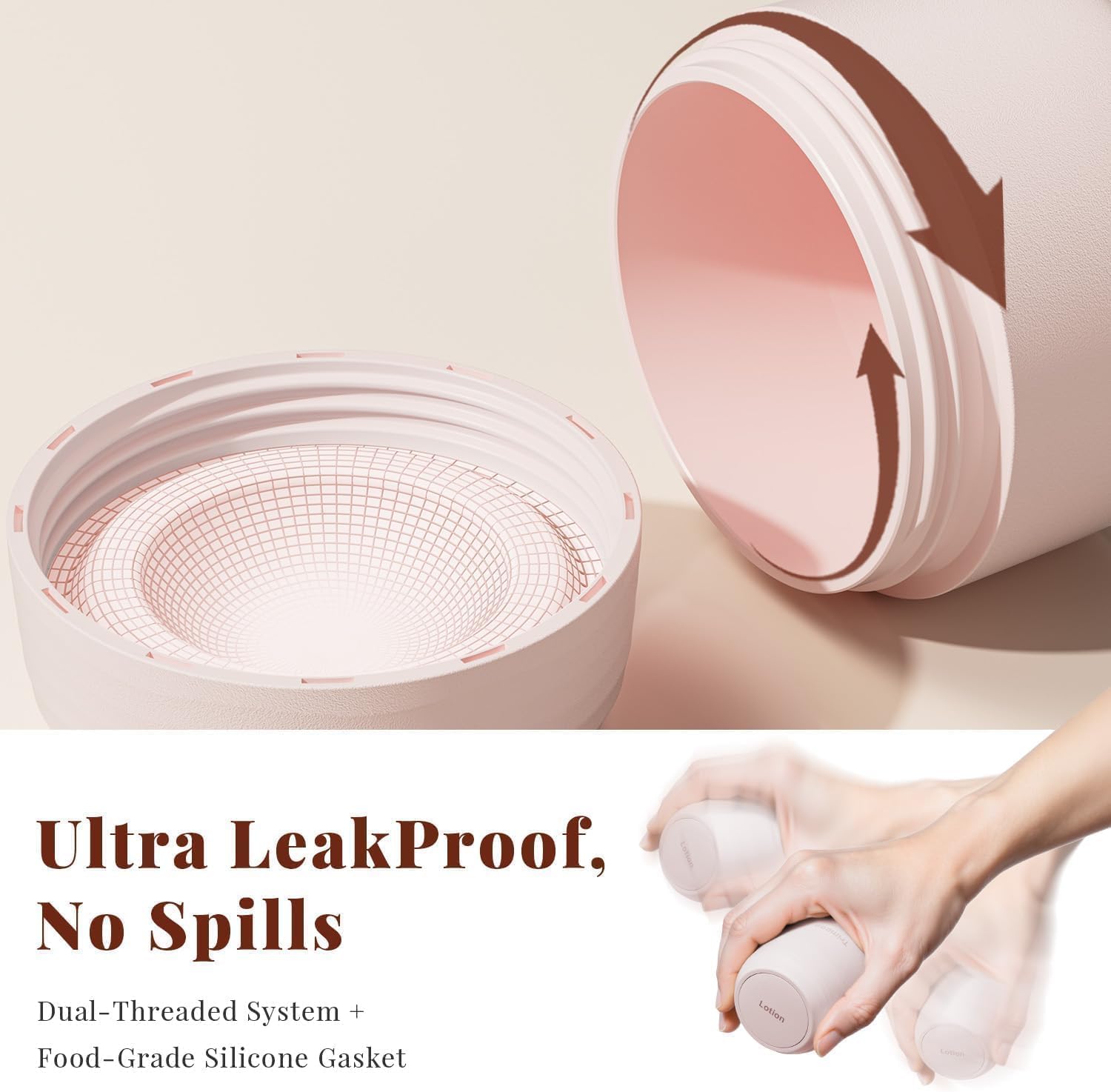 New Travel Toiletry Containers [Ultra Leakproof] TSA-Approved, PLA Hard Shell Jars with 5 Magnetic Labels, Wide Mouth Bottles for Lotion, Cleanser, Shampoo, Conditioner, Pink, 3 Pack, 1OZ