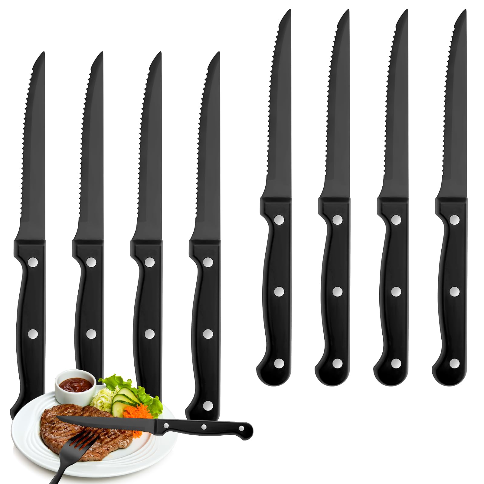 Steak Knives Set of 8, Sharp Triple Rivet Steak Knife Sets, High-Carbon Stainless Steel Serrated Blades, Ergonomic Handles Serrated Steak Knives, Dinner Knife for Kitchen Restaurant, Dishwasher Safe — Amazon image 8