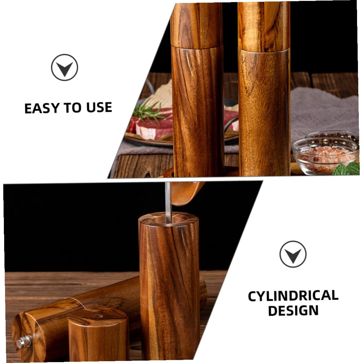 Cabilock Manuelle Pfeffermühle und Salzmühle aus Langlebigem Akazienholz mit Keramikmahlwerk für Küche und Gewürze