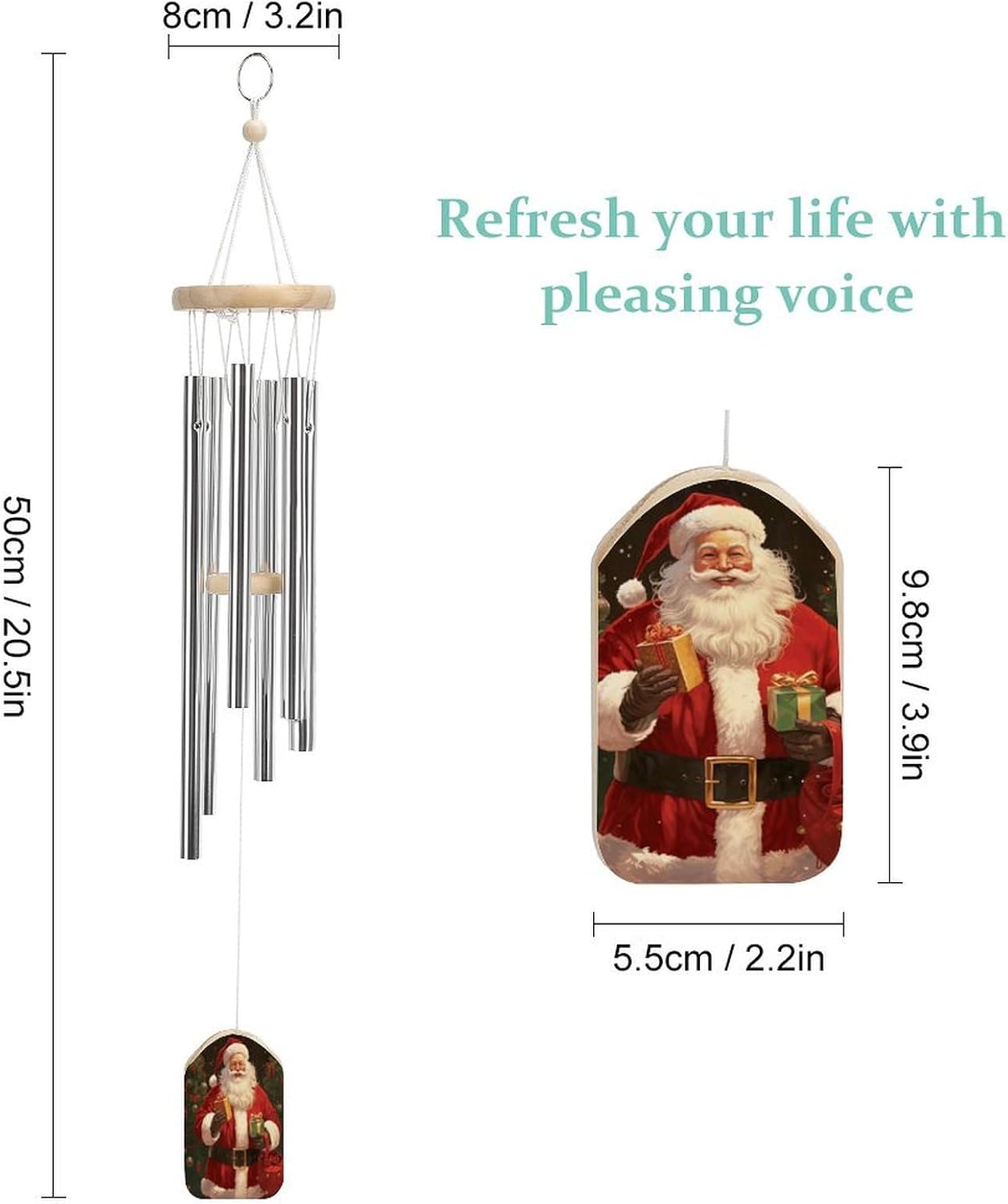 Outdoor Wind Chimes, Santa Claus Printed Wind Chimes,Simple Wind Chimes,Curtain Wind Chimes for Home Decoration