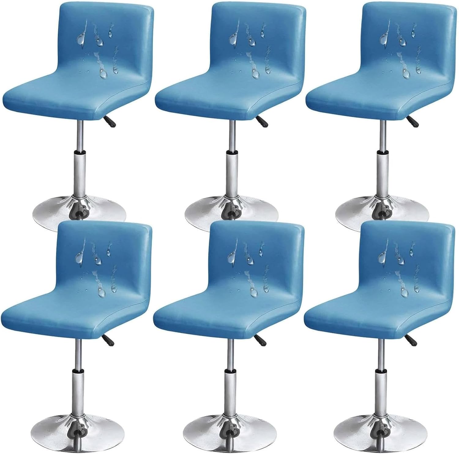 Waterproof Square Bar Stool Covers with Backs, Leather Counter Bar Stool Covers for Short Backed Barstools with Elastic Band Orange 6 pcs