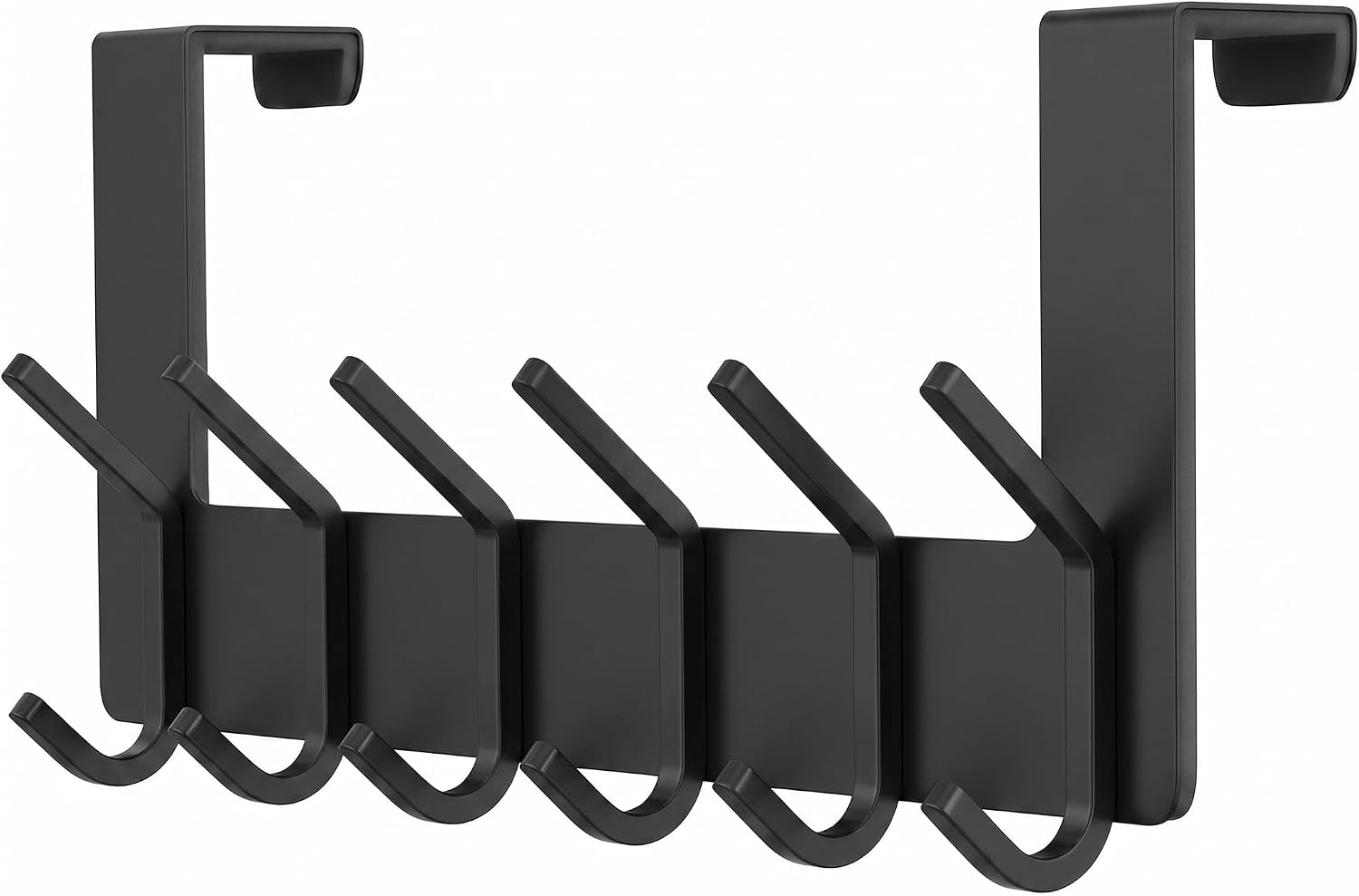 Over The Door Hooks – Heavy Duty Stainless Steel Door Hanger with 6 Double Hooks for Hanging Towels, Coats, Robes, Hats, Bags – No Drill Over Door Towel Rack for Bathroom & Bedroom - Black