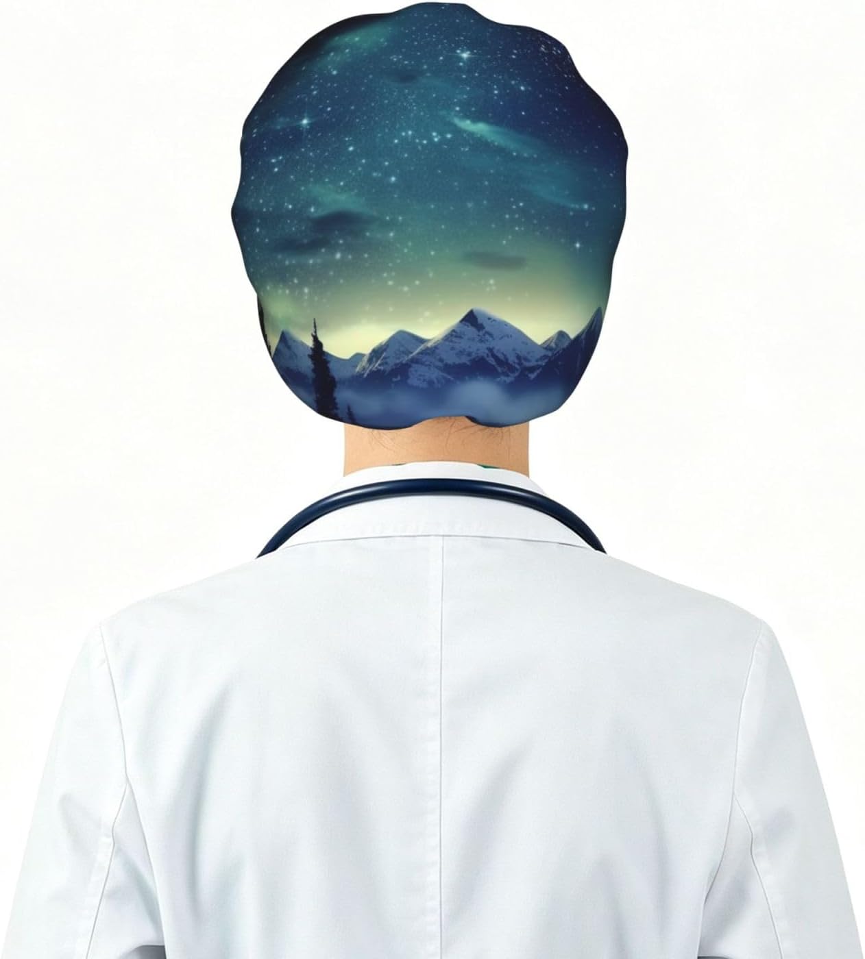 Celestial Night Sky Bouffant Cap with Buttons, Sweatband Cap