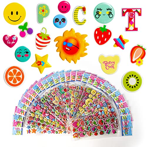 Image of Vicloon 3D Stickers for Kids Puffy Sticker 720+ Children Stickers 30 Variety Sheets for Rewarding Gifts Scrapbooking Including Numbers, Fruits, Star, Smiley, Heart, Capital Letter and More
