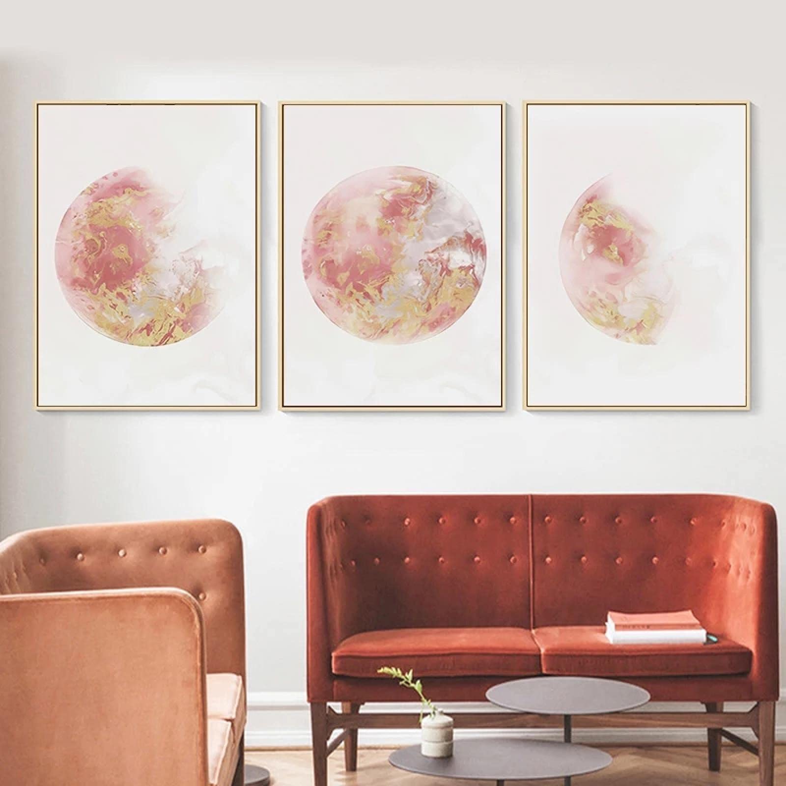 Impression moderne abstraite sur toile premium | Grand triptyque rose bohème 70x100cm - 8