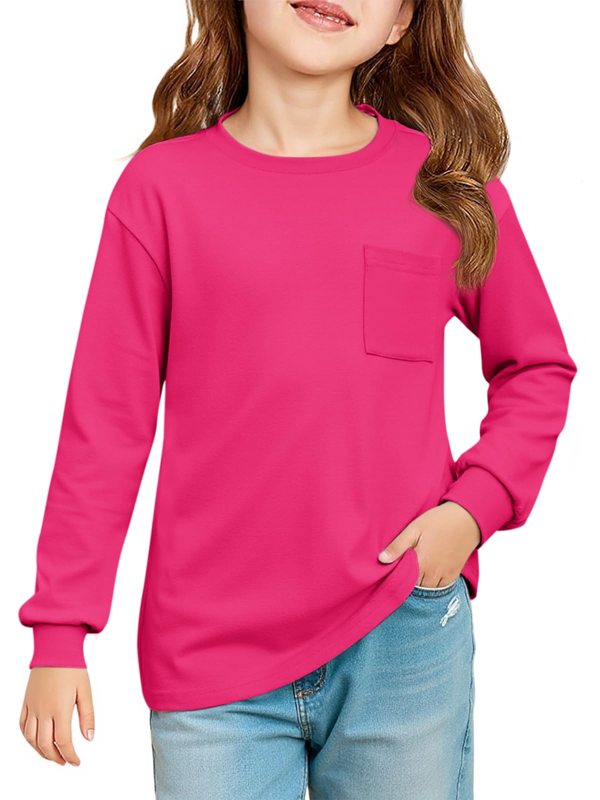 Haloumoning Girls Long Sleeve Shirts Kids Crewneck Soft Tunic Tops