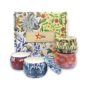 VKI Handmade Soy Wax Candle Set of 4,Sage Fig Garedenia Mahogany Teak,25 Hours Burn Time Each Ideal for Air Freshening,Relaxation and Gifting Perfect Home Fragrance Gift