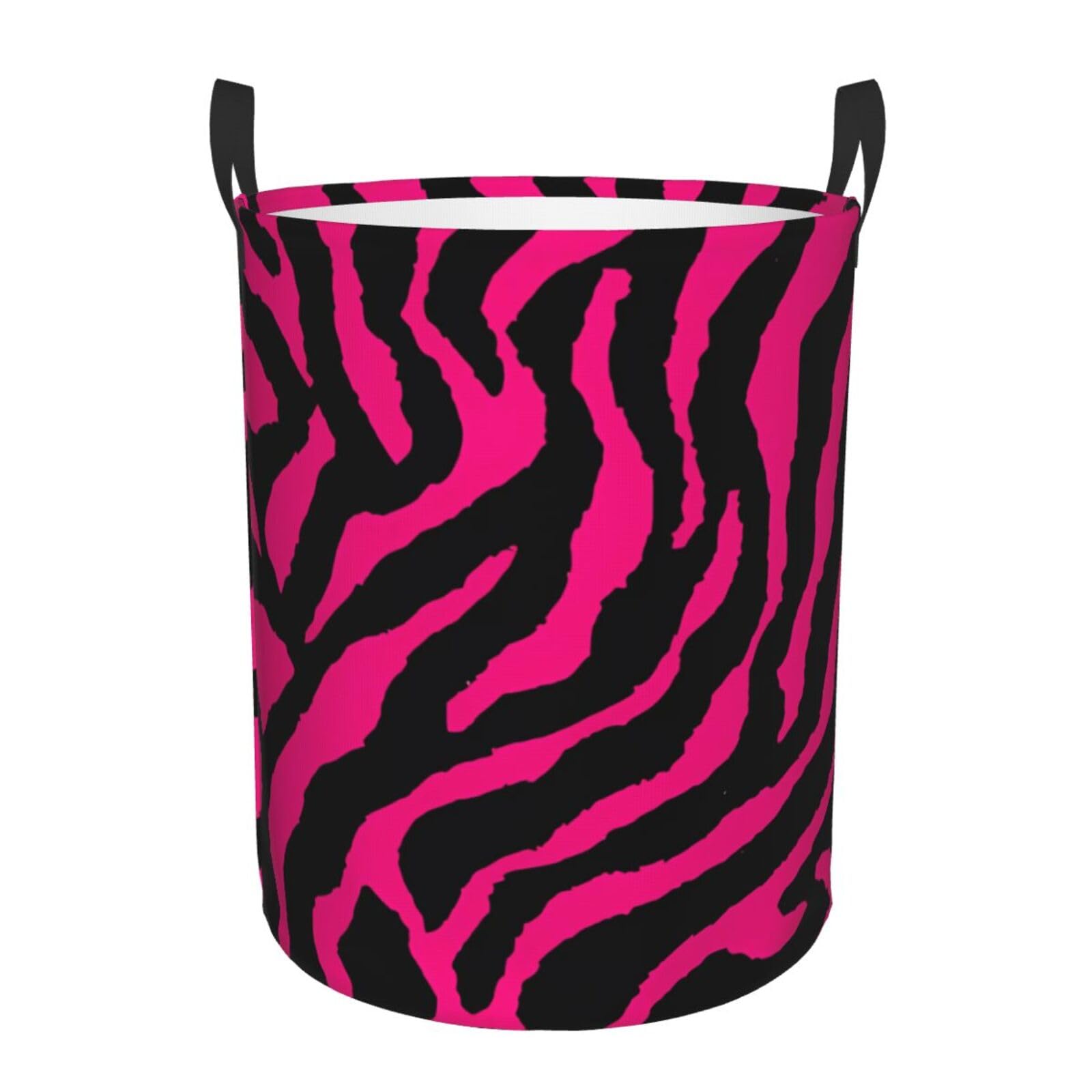 M Collapsible Zebra Tiger Leopard pink Print Circular Hamper Round