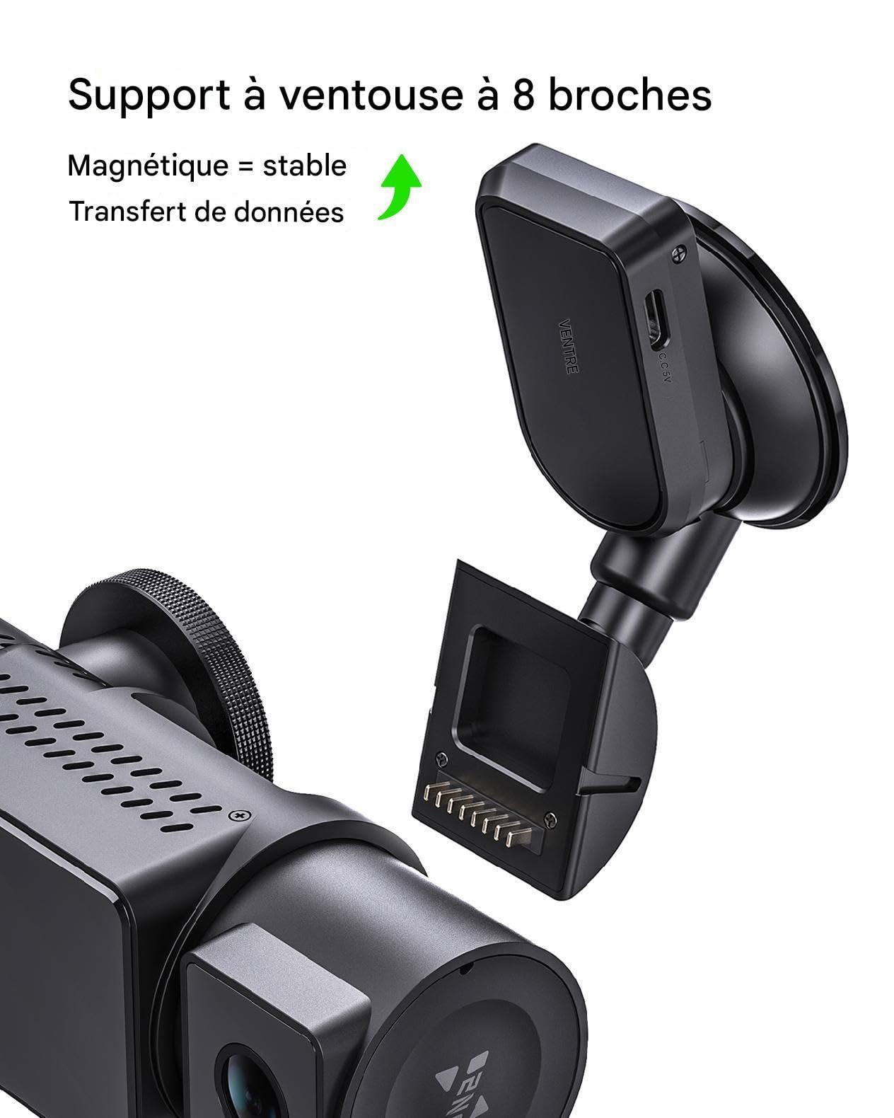 VANTRUE Support à Ventouse GPS pour caméra embarquée N2X / N5S / N4PS / N4S, Enregistrement GPS (Position, itinéraire et Vitesse), Port USB-C, Prise en Charge de la Connexion avec Module LT01 LTE