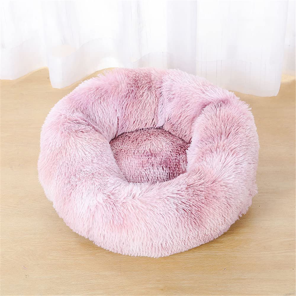 Lukery Dog Cat Donut Bed, Fluffy Plush Puppy Kitten Cuddler Round Bed, Warm and Soft Pet Cosy Anti Anxiety Beds for Small/Medium/Large Dogs (80CM,Pale pink)