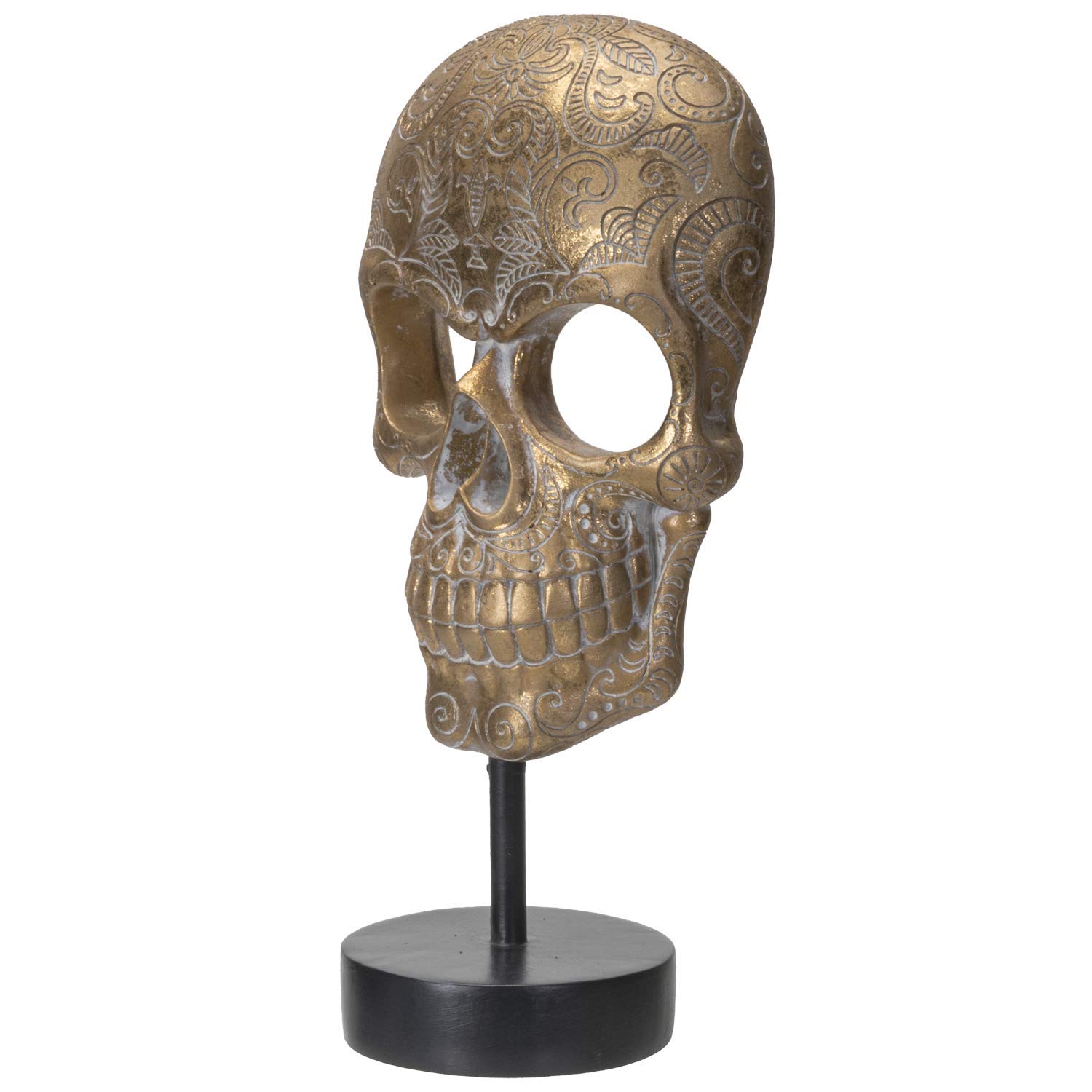 Pacific Giftware Totenkopf Maske auf Metall Ständer goldfarben | Figur Totenschädel Skull