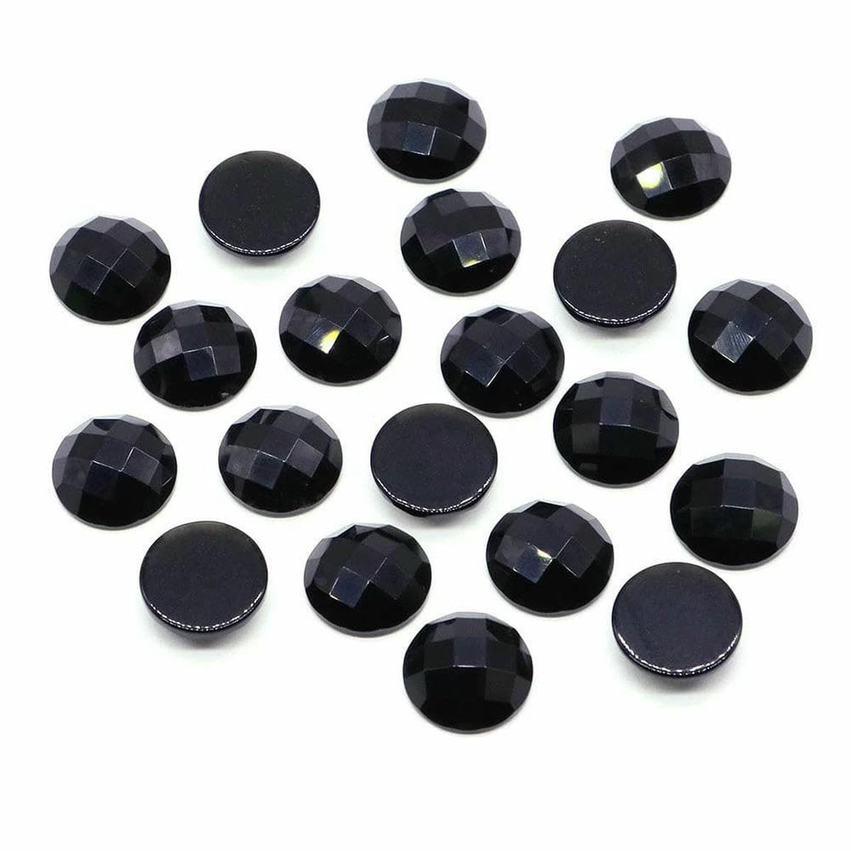 Cuentas redondas facetadas de cabujones de 16 mm con parte trasera plana, piedras naturales, espaciadores de camafeo de cristal para hacer joyas, collares, colgantes y anillos (obsidiana negra), 20