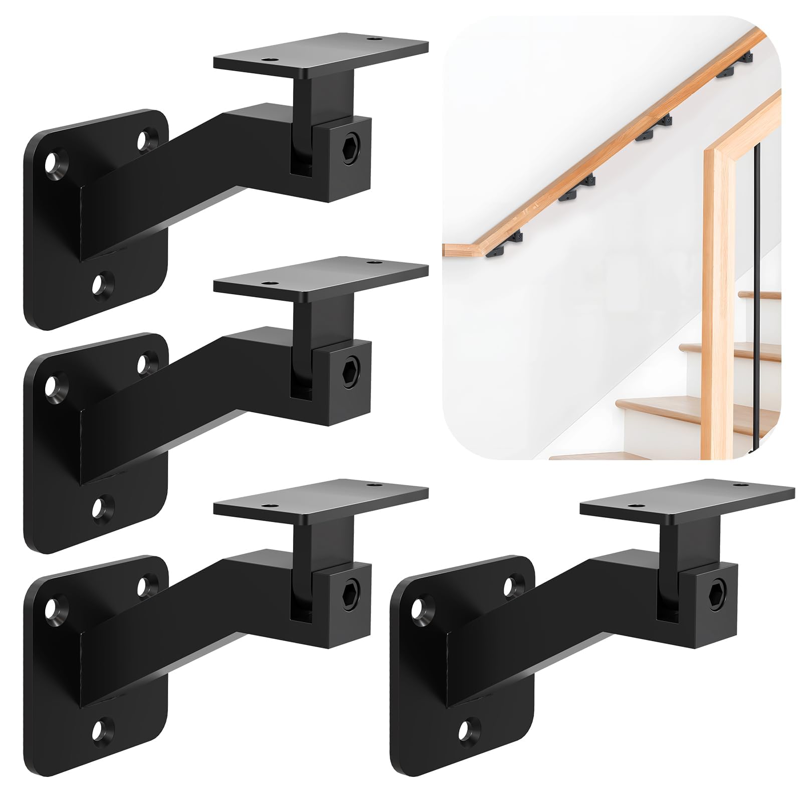 Buy Gyykzz Adjustable Handrail Brackets for Indoor Stairs, 4 Pack Black