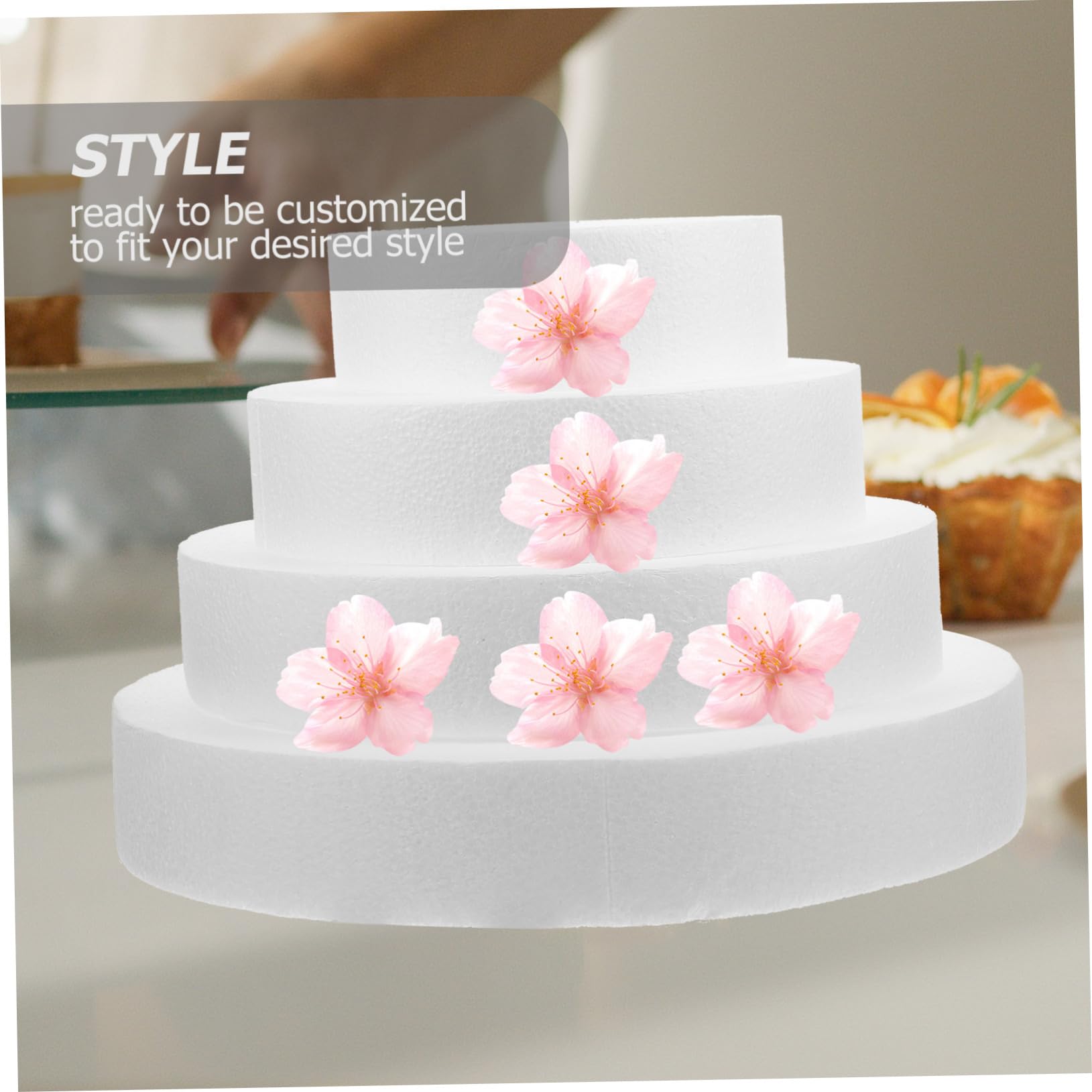 Modelo de Tarta Falsa de Espuma Redonda de Color Claro, 4 Piezas