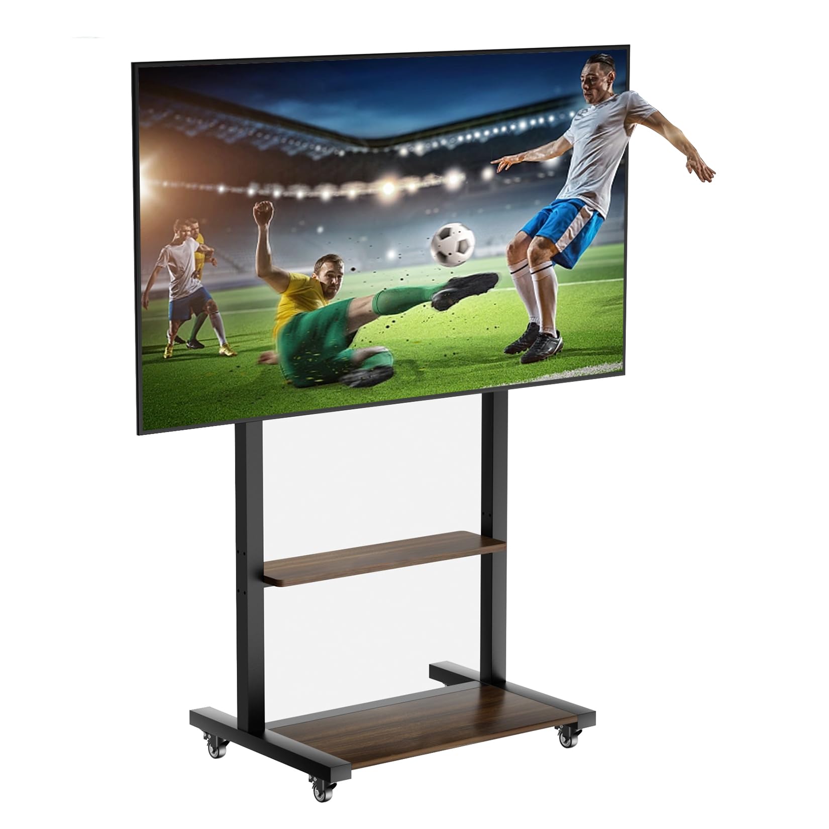 UNHO Supporto TV da Pavimento con Ruote per Schermi 40-100 Pollici: Supporto TV Mobile con Rotelle, Peso Max 100kg Max VESA 800x600mm, Regolabile in Altezza, Ripiani in Legno