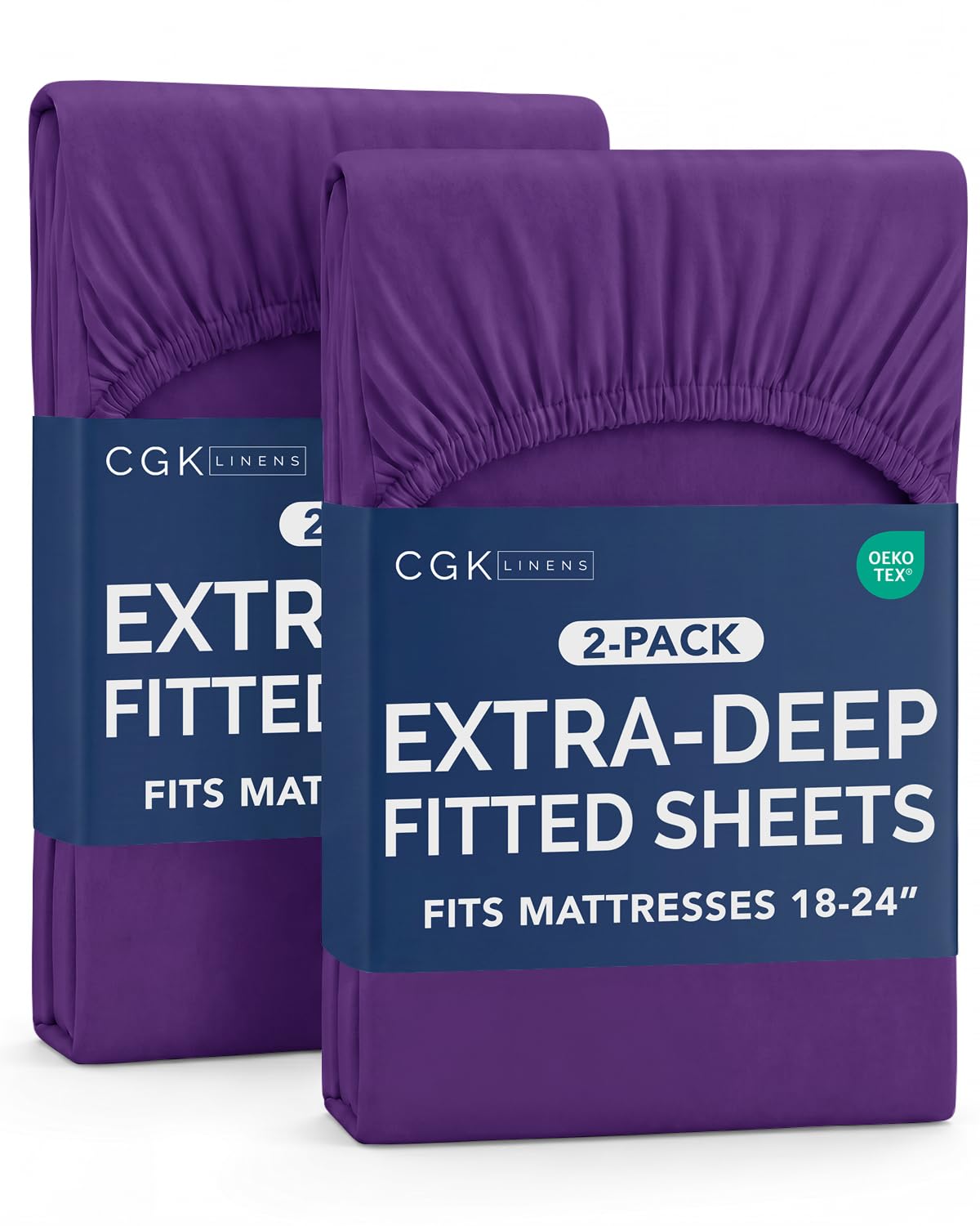CGK Linens 2 Pack Extra Deep Twin Fitted Sheets - Purple