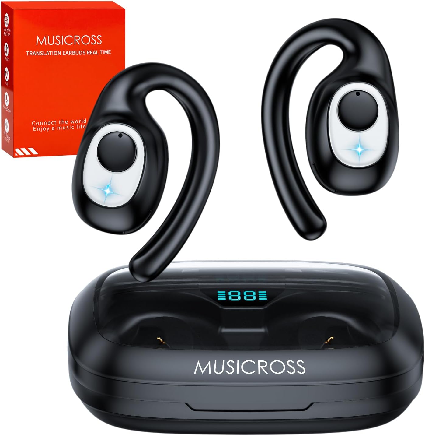 Ai Translation Earbuds Real Time 144 Language Translator Earbuds Audifonos Traductores Inglés Español 4 in 1 Translator Device with 9 Working Modes for Travel Business Learning Black