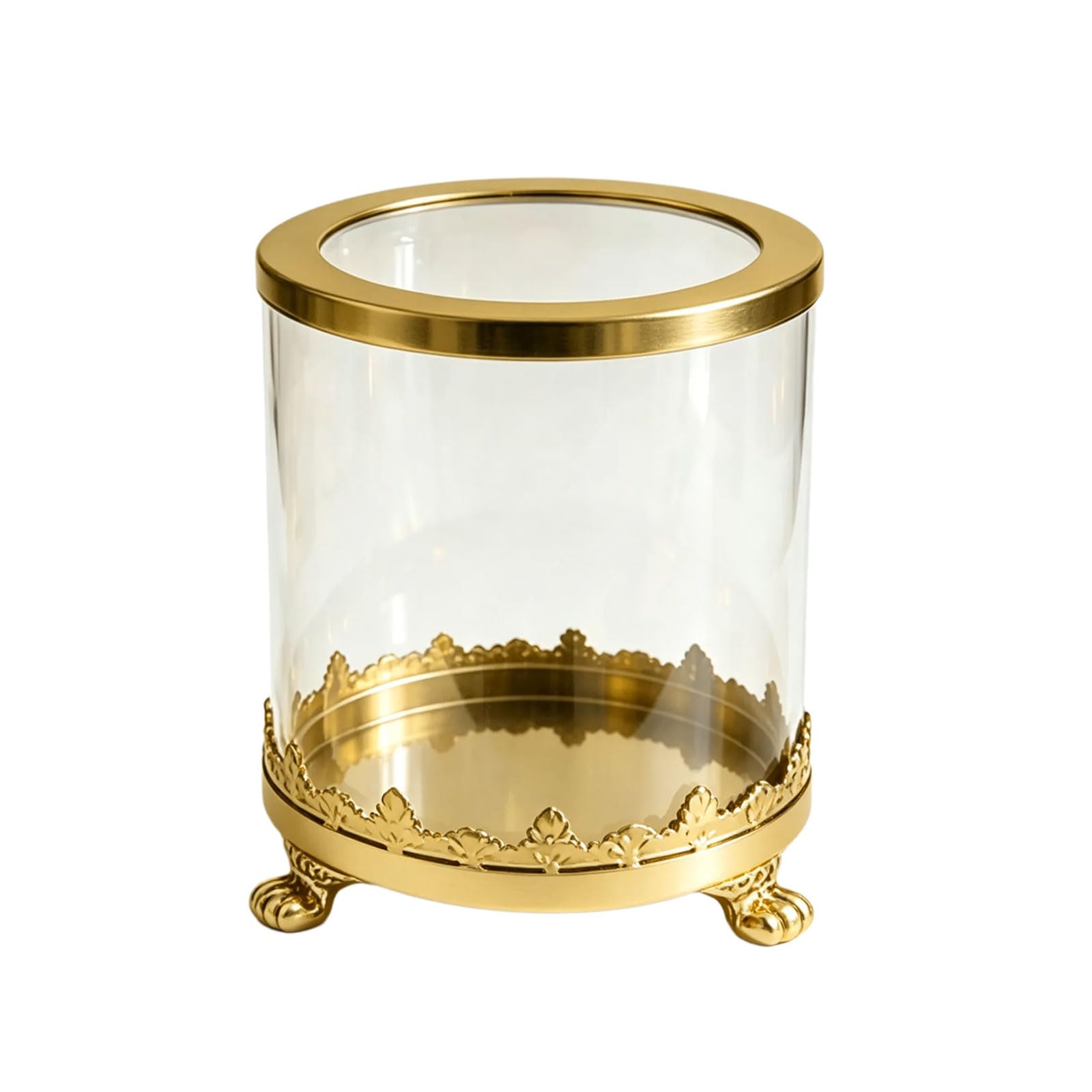 ADYJEE Decorative Glass Cup with Ornate Metal Base for Dresser, Dining Table, or Vanity Accent Display At Home Decorative Glass Cup Tabletop Container Vintage Holder Ornate Metal Base Trinket