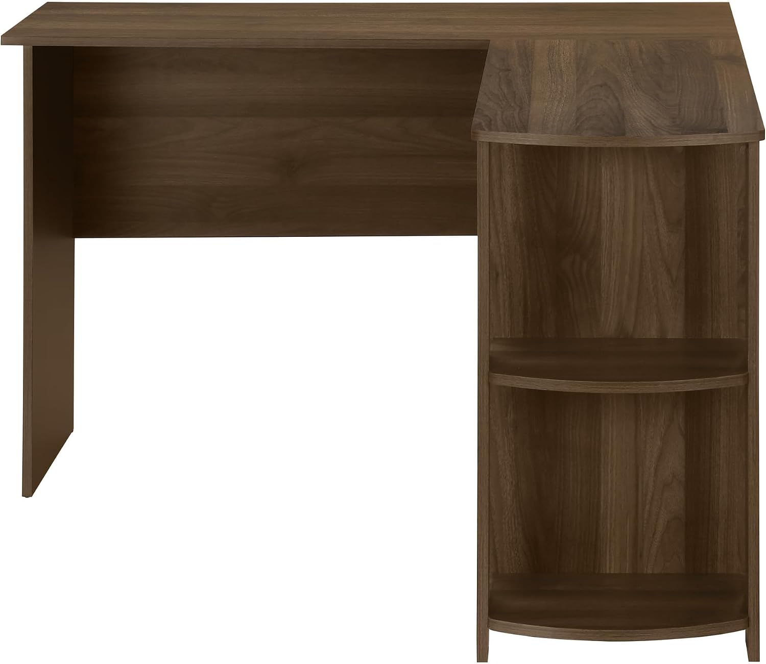 Pemberly Row L-Shaped Corner Computer Desk, 47 in Laminate Wood Top, Dark Walnut Finish, Built-in Storage with Cubbies, Space-Saving Home Office Desk for Dorm Room or Study