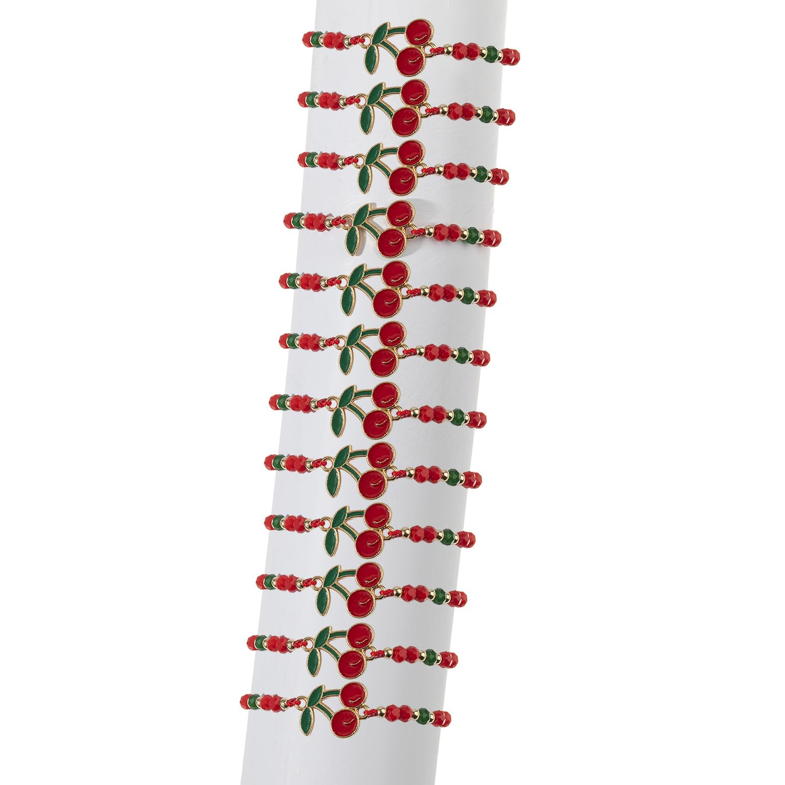 Lodoot 12 Pack Adjustable Cherrys Braided Bracelets With Alloy and Crystals Beads for Women Girls