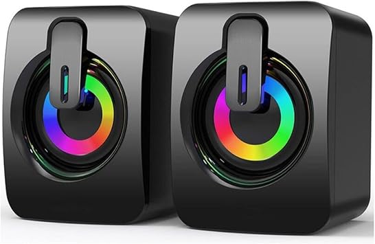 Computer USB Portable with RGB Light 3.5mm Stereo Sound Desk for PC Monitor Tablet Desktop RGB Speaker with Subwoofer for PC Gaming Desktop