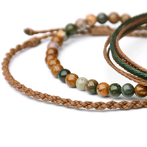 Miniatura 319 de Handmade Natural Stone Beaded Healing Bracelet Gift for Men Adjustable Rope String Bracelet (picasso jasper, Adjustable)