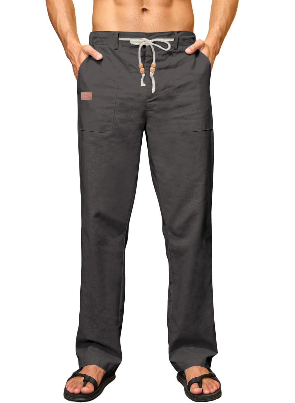 Elegancity Leinenhose Herren Sommerhose Yogahose Leichte Baggy Jogginghose Lang Stoffhose Herrenhosen Urlaub Freizeithose mit Kordelzug und Taschen S-3XL