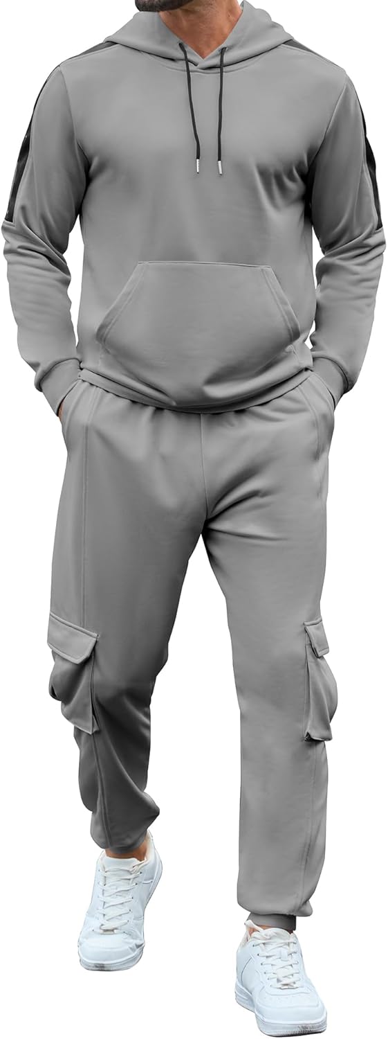 Babioboa Men's Tracksuit 2 Piece Hoodie Sweatsuit Jogging Suit Cargo Pant Set Warm Up Suit Workout Gym Set Fall Outfit - Image 2