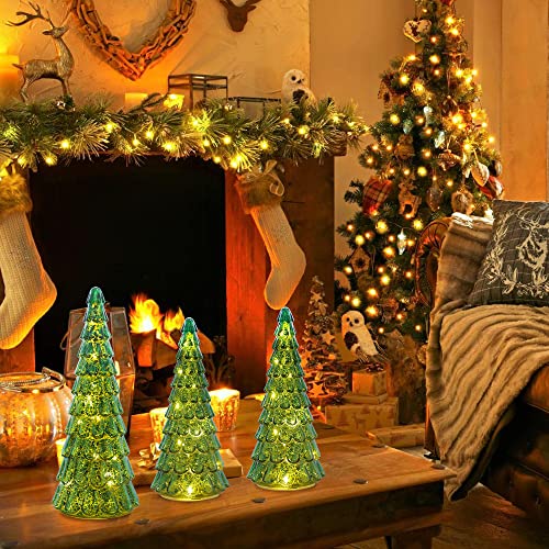 PHITRIC Christmas Decorations Indoor, 3 pcs Sparkling Glass Christmas Tree with LED Lights and Timer, Tabletop Christmas Tree Decor, Xmas Tree Decorations for Living Room, Fireplace, Table, Home by PHITRIC - Used condition - Image 8