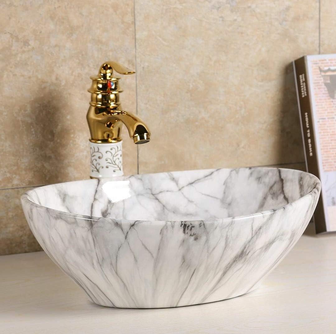 B BACKLINE Ceramic Glossy Finish Table Top Over Counter Top Vessel Sink Wash Basin (16 X 13 X 6 Inch, Black White)