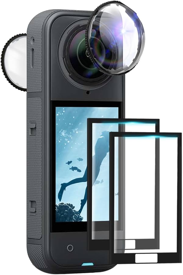 Protector de lente premium JZW-Shop con 2 protectores de pantalla para Insta360 X5, 10H | Vidrio óptico templado de alta transparencia 98%, cubierta protectora de lente resistente a arañazos compatible con Insta360 X5