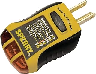 Sperry Instruments GFI6302 GFCI Outlet / Receptacle Tester, Standard 120V AC Outlets, 7 Visual Indication / Wiring Legend, Home & Professional Use, Yellow & Black