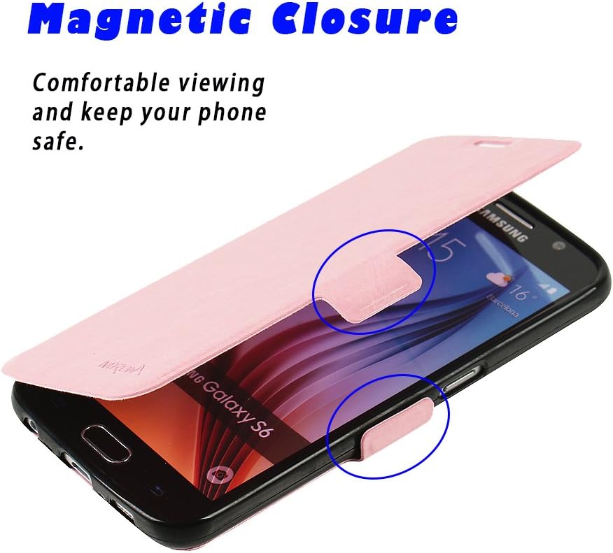 S6 Case, Galaxy S6 Case, MTRONX Magnetic Ultra Folio Flip Slim Premium PU Leather Soft TPU Wallet Case Cover Pouch with Stand and Card Slot for Samsung Galaxy S6 - Pink(MSC-PK)