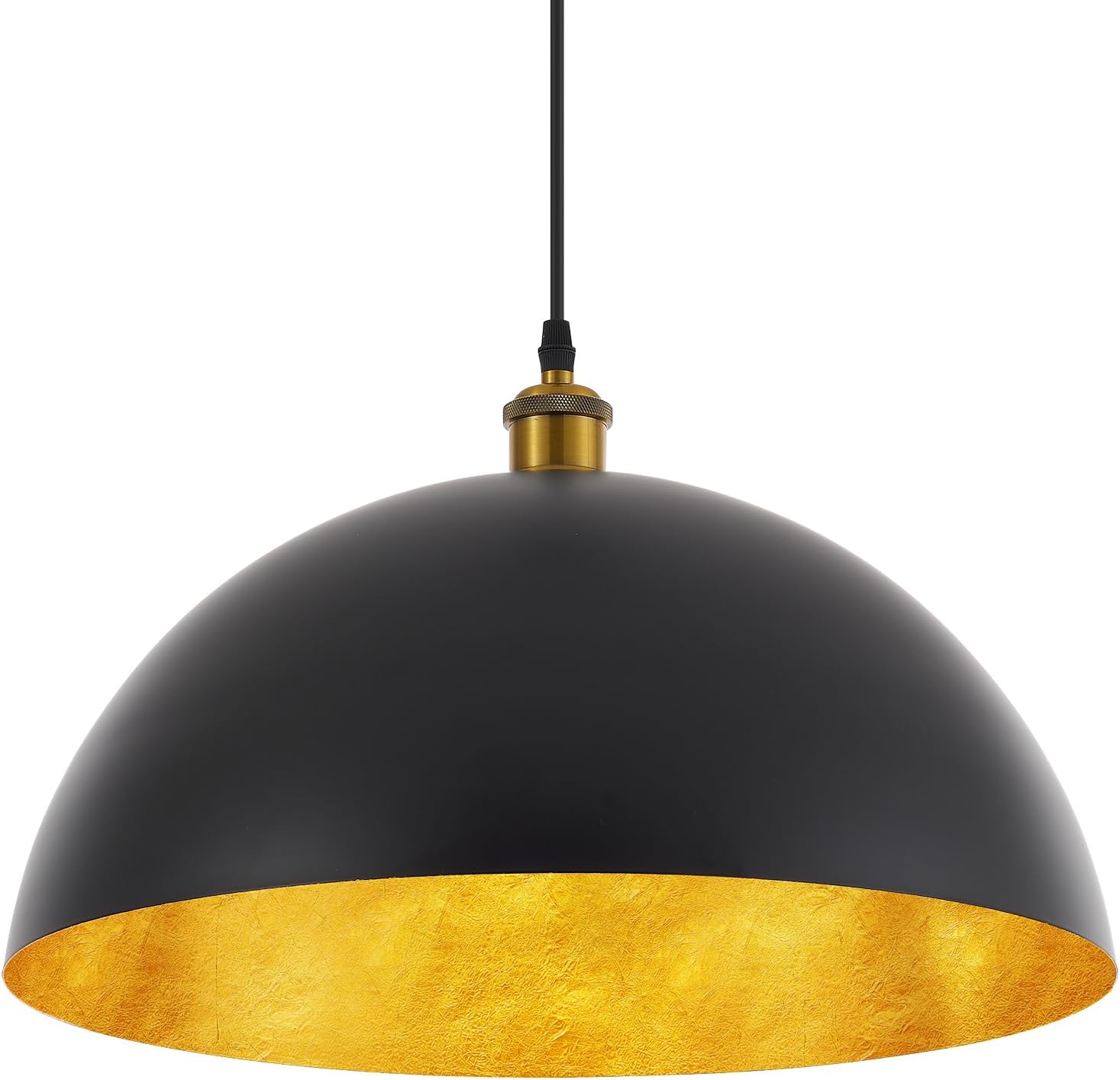 18” Large Industrial Pendant Light with Gold Leaf Shade Adjustable Dome Pendant Lighting Fixtures Modern Chandelier for Dining Room Kitchen Island Living Room, Matte Black, UL Listed