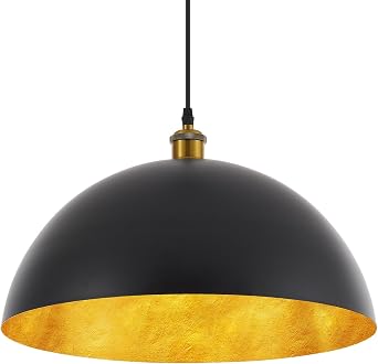18 Large Industrial Pendant Light with Gold Leaf Shade Adjustable Dome Pendant Lighting Fixtures Modern Chandelier for Dining Room Kitchen Island Living Room, Matte Black, UL Listed