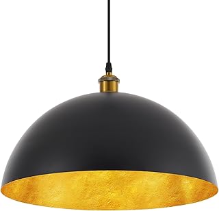 18” Large Industrial Pendant Light with Gold Leaf Shade Adjustable Dome ...