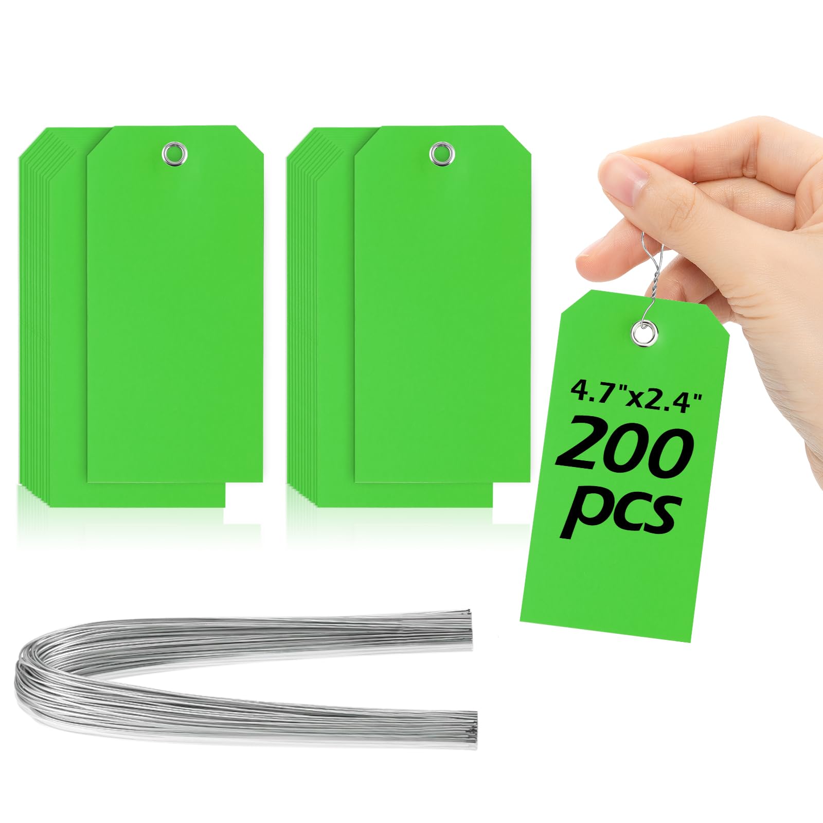 200 Pcs 4 3/4" x 2 3/8" Wire Tags Labels Plastic Shipping Tags for Labeling Tag with Wire for Labeling Blank to Write On for Equipment Car Parts