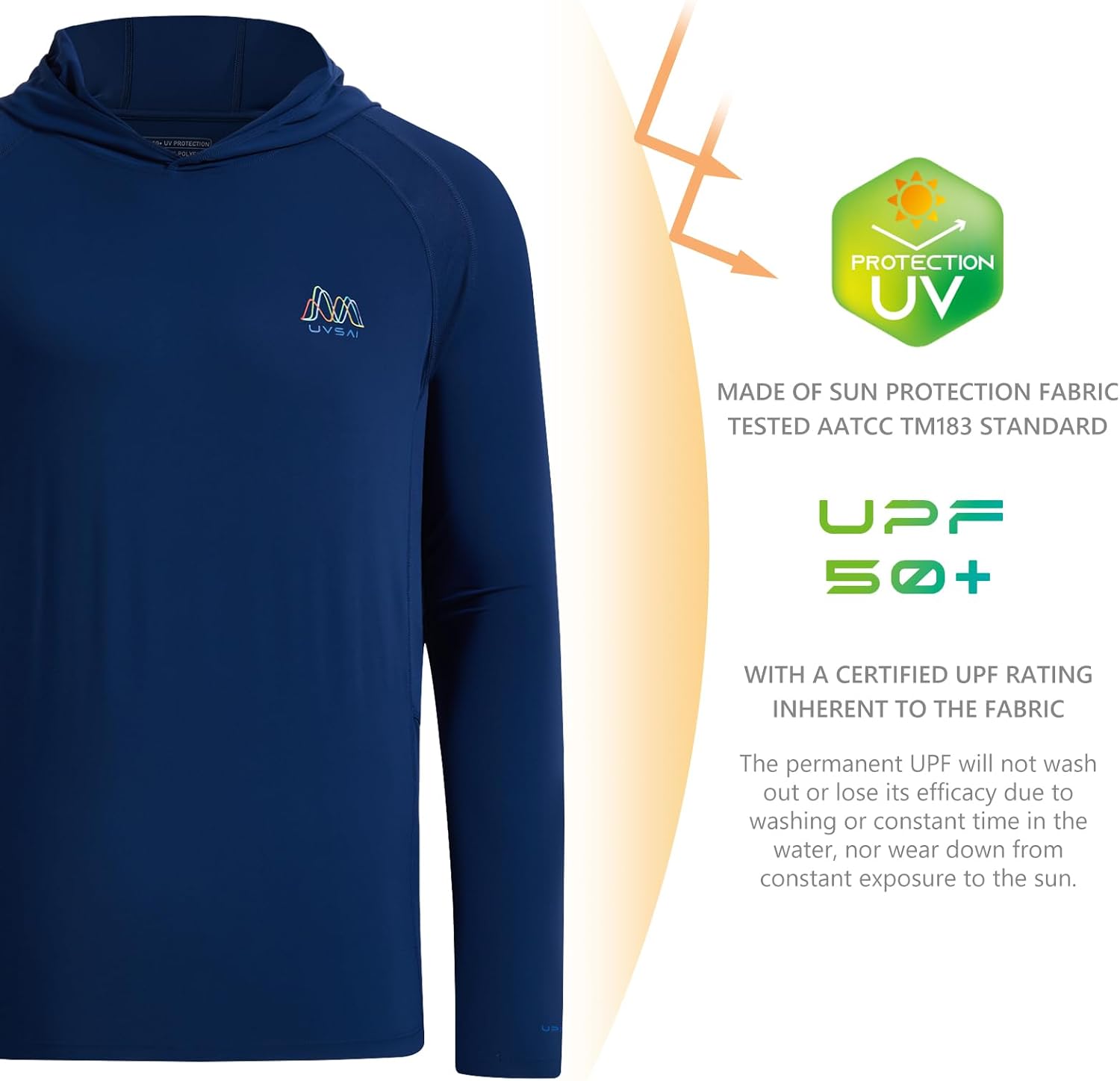 Men’s UPF 50+ Hoodie Shirt Long Sleeve Permanent UV Sun Protection Vented Tee Performance for Outdoor Hiking Fishing