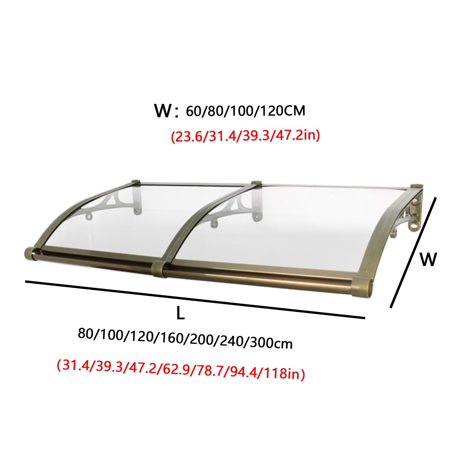 GUAW Jerez Marquesina con Soporte De Aluminio, Marquesina Puerta Exterior, Marquesinas Exterior, Marquesina Arqueada, Policarbonato Placas Transparente, Varios Tamaños(120x300cm/47.2x118in)