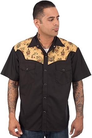 Steady Clothing Mens Tattoo Flash Western Shirt Black M