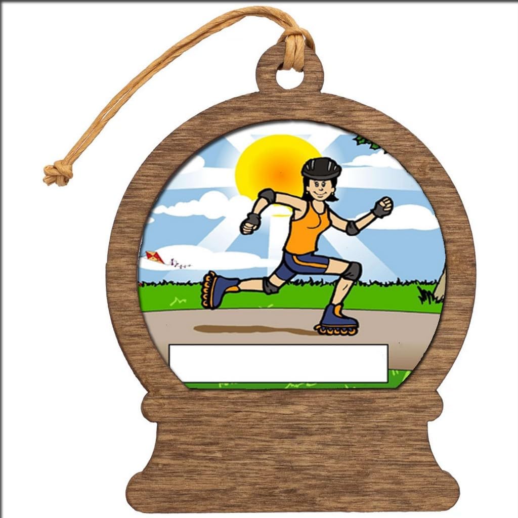 PrintedPerfection.com Personalized Rollerblading - Female Wooden Snow Globe Shaped Christmas Ornament