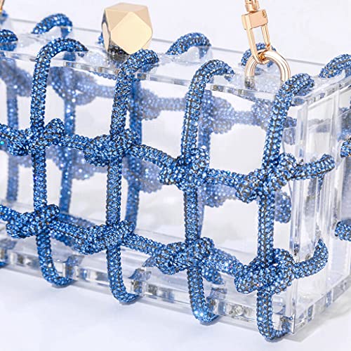 Image of DJBM Clear Acrylic Clutch Sparkle Rhinestone Evening Bag Glitter Crystal-Embellished Rope Knot Handbag Purse for Party Prom