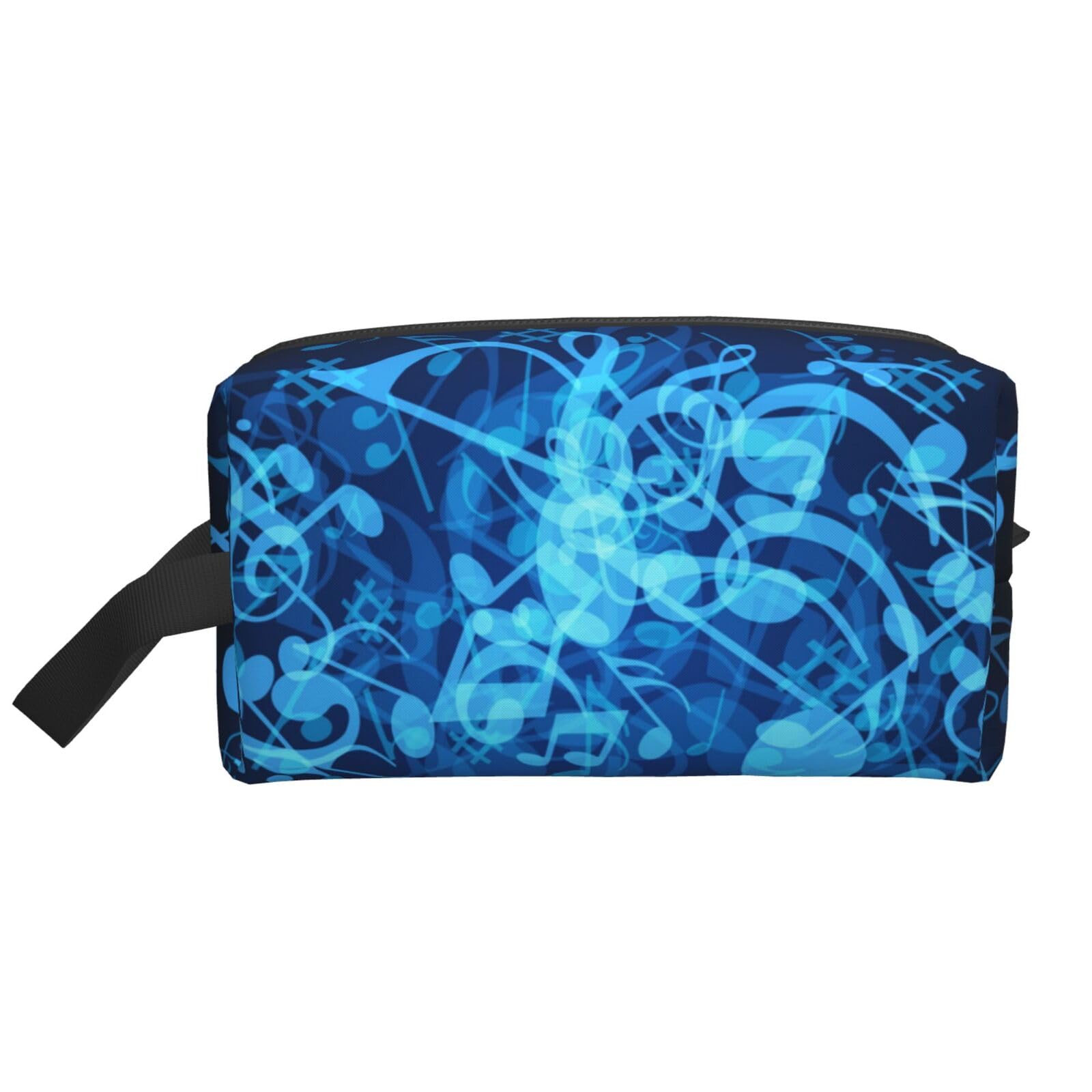 Ercgad Unisex White Blue Musical Notes Print Large Capacity Travel Toiletry Bag Cosmetic Pouch Daily Storage Makeup Case