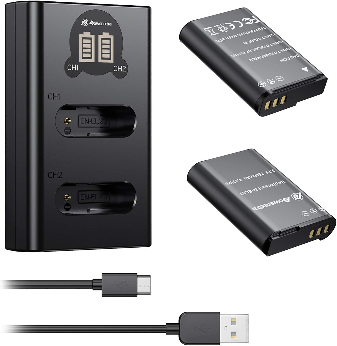 BM Premium 2 Pack of ENEL23 Batteries and Dual Battery Charger for Nikon Coolpix