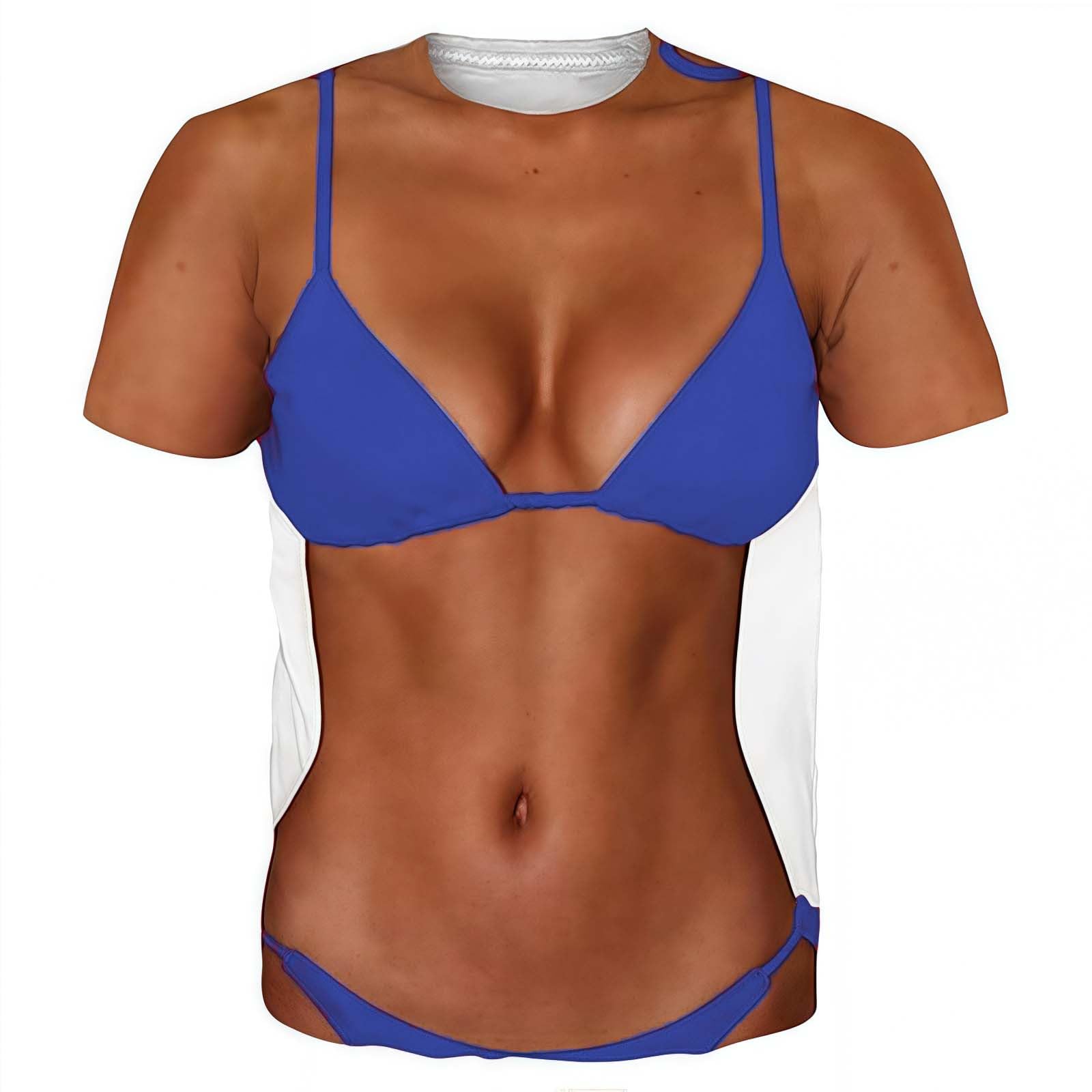 T-Shirt Men's Funny 3D Print T-Shirt Bikini Body Printed Muscle Shirt Half Sleeve Top Large Sizes Sports Shirt Muscle Costume Round Neck Short Sleeve Tops Quick Drying Sweatshirt, O Blue, XXL