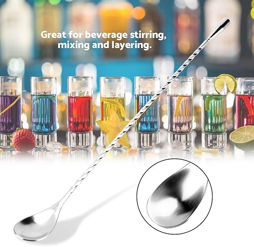 Miniatura 5 de Cuchara mezcladora de mango largo, cuchara mezcladora de barra de acero inoxidable de 12.2 pulgadas, cuchara mezcladora de cóctel con mango en