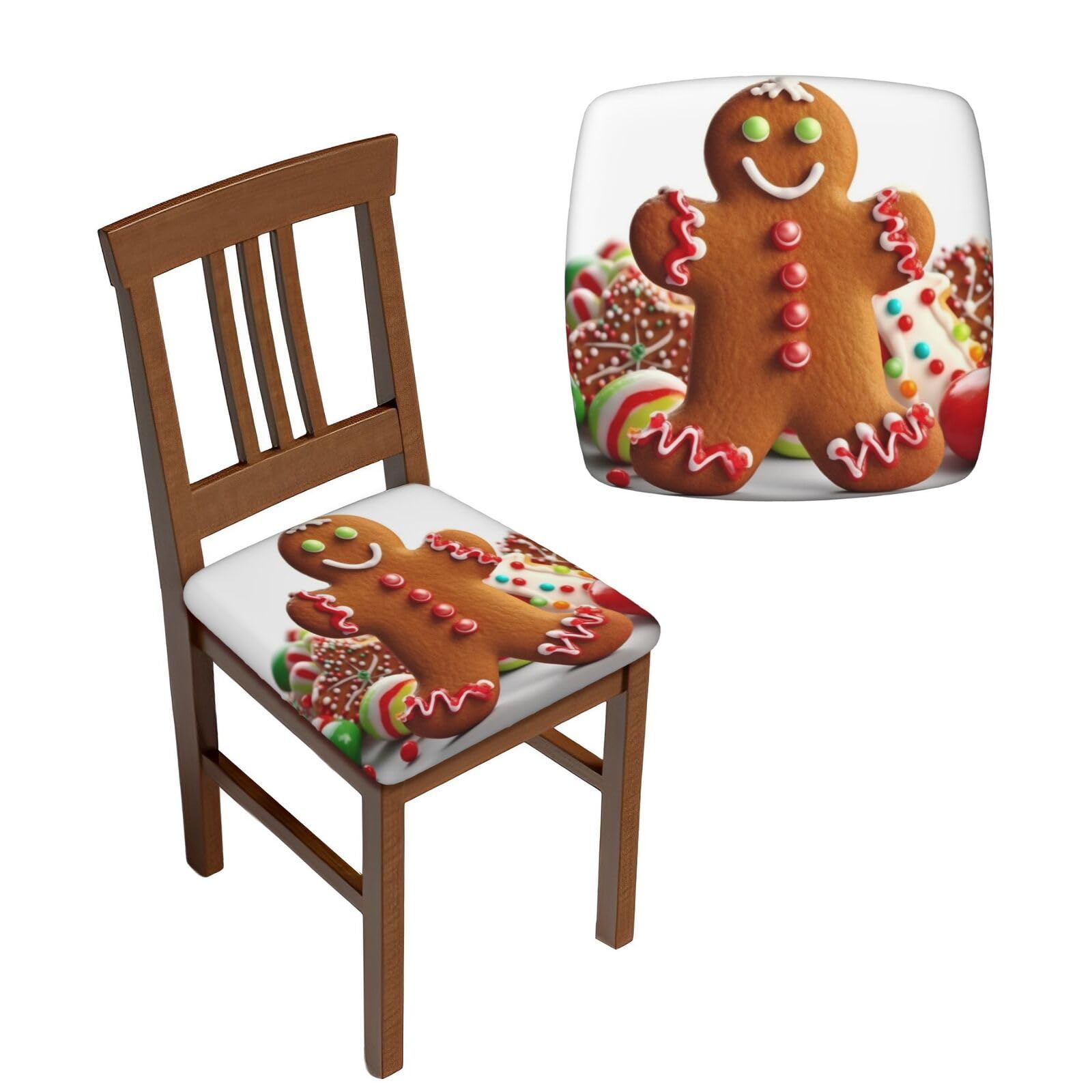 FodPand 6PCS Dining Chair Covers for Dining Room Gingerbread Man Candy Chair Seat Cover Stretch Parsons Chair Slipcover Removable Washable Seat Cushion Slipcovers Cover for Kitchen Office